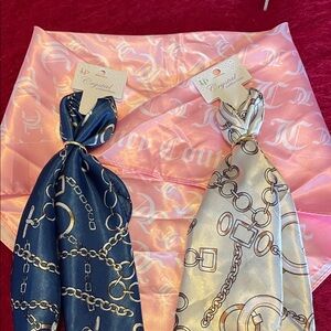 JUICY COUTURE PINK SCARF & CHAIN PRINT SATIN SCARVES FOR BAGS, NECK & HEADWARE